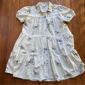 Jane and Delancey Cream Dress with Black Bows Oversized Small with Pockets